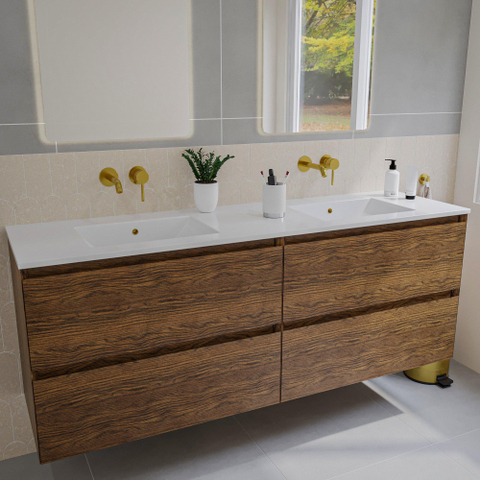 Saniclass Holz Pure Meuble sous lavabo de salle de bains - 160x45x60cm - 4 tiroirs - Walnut pure SW1420797
