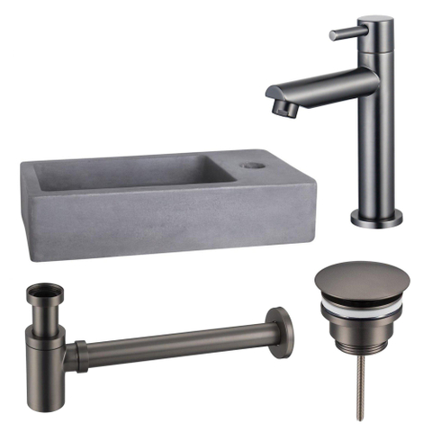 Fortifura Fuente Fonteinset - 40x22x8cm - 1 kraangat - fonteinkraan gunmetal - beton - beton (grijs) SW1111534