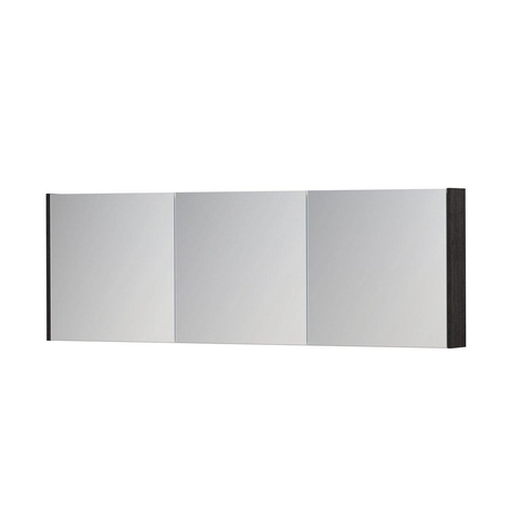 INK SPK1 Spiegelkast - 180x14x60cm - 3 deuren - dubbelzijdige Spiegel - schakelaar en stopcontact - MFC Houtskool eiken SW493947