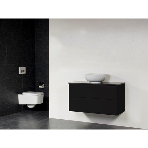 Saniclass New Future Kos Vasque à poser blanc Meuble salle de bains 100cm sans miroir noir brillant SW25181