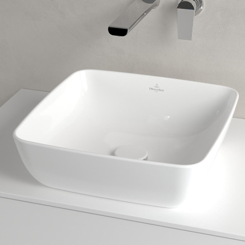 Villeroy & Boch Artis opzetwastafel vierkant - 41x41x12.5cm CeramicPlus - zonder kraangat - zonder overloop - Stone White (mat wit) SW209531