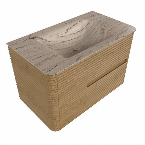 Mondiaz CIRO-DLUX Badkamermeubelset - 80x45x50cm - Solid surface wastafel Arena - 1 wasbak Midden - zonder kraangaten - 2 lades - Oak SW1530956