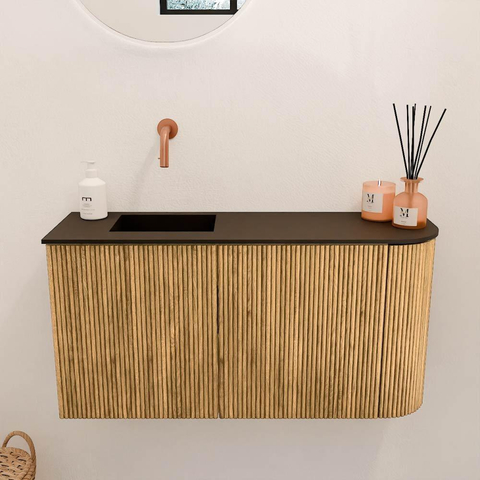 Mondiaz JOYA 81.6cm meuble de toilette - arrondi droite couleur Chêne - Vasque FAYE position Gauche Sans trou de robinet couleur Urban SW1421213