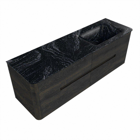 Mondiaz CIRO-DLUX Badkamermeubelset - 150x45x50cm - Solid surface wastafel Lava - 1 wasbak Rechts - 1 kraangat - 4 lades - Shadow SW1532484
