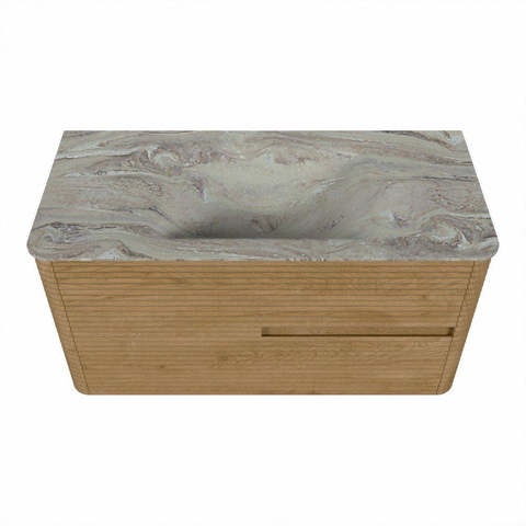Mondiaz CIRO-DLUX Badkamermeubelset - 100x45x50cm - Solid surface wastafel Glace - 1 wasbak Midden - zonder kraangaten - 2 lades - Oak SW1530809