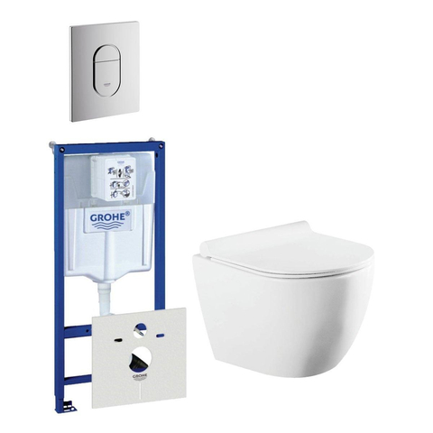 QeramiQ Salina Compact toiletset bestaande uit inbouwreservoir, compact wandcloset met toiletzitting en bedieningsplaat verticaal chroom SW444758
