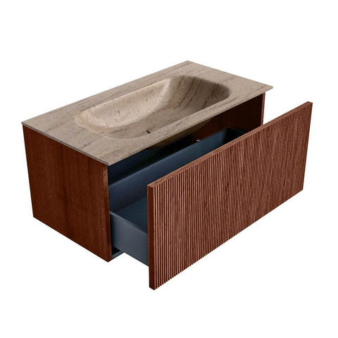 MONDIAZ KURVE-DLUX 90cm badmeubel kleur Ruby met 1 lade en 0 deuren. Wastafel BIG SMALL Midden 1 kraangat Saba. SW1433464