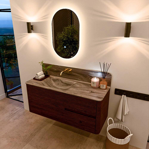 Mondiaz CIRO-DLUX Meuble de salle de bains - 120x45x50cm - plan vasque Solid surface Sombra - 1 lavabo à gauche - sans trous de robinetterie - 2 tiroirs - Ruby SW1531960