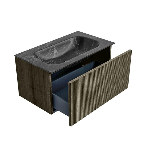 Mondiaz KURVE-DLUX Badkamermeubelset - 80x46x40cm - 1 lade - wastafel solid surface - midden - zonder kraangat - Shadow SW1414628