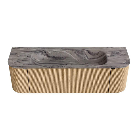 MONDIAZ KURVE-DLUX Meuble de salle de bains 150cm arrondi gauche + droite couleur chêne avec 1 tiroir et 2 portes. Lavabo BIG MEDIUM central 1 trou de robinet Sombra. SW1433559