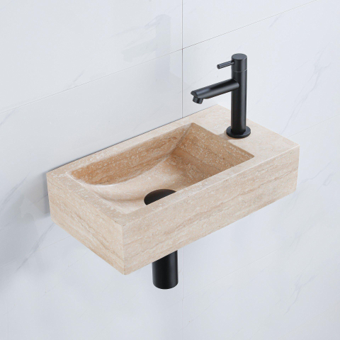 Saniclass Fuente pack lave-mains – rectangulaire – 40 x 22 x 10 cm – travertin beige – robinet noir mat SW1445939