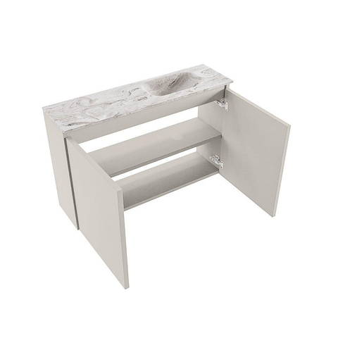 MONDIAZ TURE-DLUX Meuble de toilettes 80 cm Linen. EDEN lavabo Glace position à droite. Avec 1 trou de robinet. SW1103369