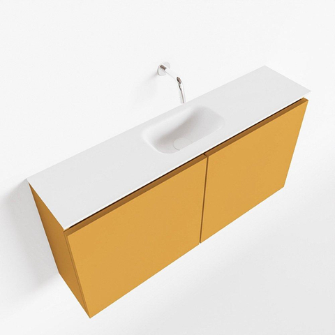 MONDIAZ TURE Toiletmeubel 100x23x50cm met 0 kraangaten 2 deuren ocher mat Wastafel Eden midden Solid Surface Wit SW475062