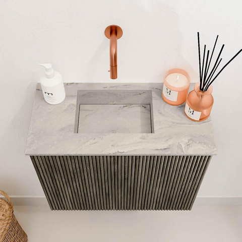 Mondiaz JOYA-DLUX 50cm toiletmeubel - kleur Shadow - Wastafel FAYE positie Links Zonder kraangat kleur Glace. SW1422745