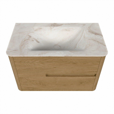Mondiaz CIRO-DLUX Badkamermeubelset - 80x45x50cm - Solid surface wastafel Frappe - 1 wasbak Midden - zonder kraangaten - 2 lades - Oak SW1530792
