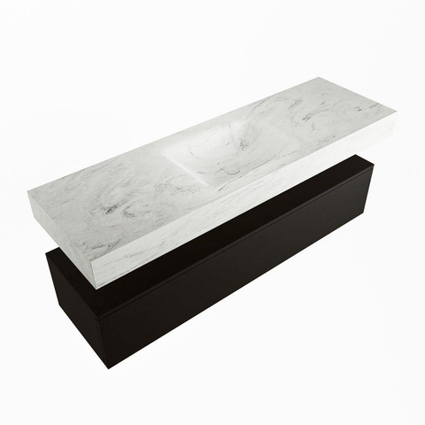 Mondiaz ALAN-DLUX Ensemble de meuble - 150cm - meuble Urban mat - 1 tiroir - Lavabo Cloud Opalo suspendu - vasque Centre - 1 trou de robinet SW806391