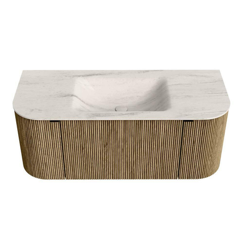 MONDIAZ KURVE-DLUX Meuble de salle de bains 110cm arrondi Gauche + Droite couleur Dusk avec 1 tiroir et 2 portes. Lavabo CLOUD Central sans trou de robinet Meli. SW1431869