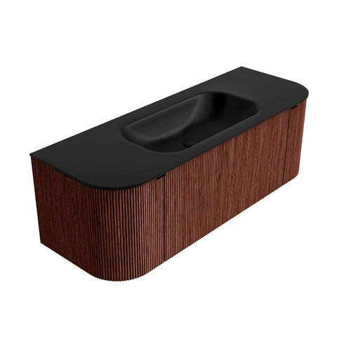 Mondiaz KURVE Ensemble de meubles de salle de bains - 130x46x40cm - 1 tiroir - 2 portes - lavabo solid surface - central - sans trou de robinet - Ruby SW1415421