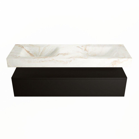 Mondiaz ALAN-DLUX Ensemble de meuble - 150cm - meuble Urban mat - 1 tiroir - Lavabo Cloud Frappe suspendu - vasque Gauche et droite - 0 trous de robinet SW805046