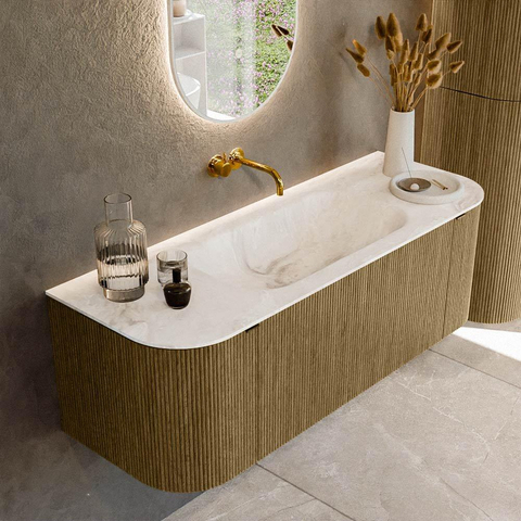Mondiaz KURVE-DLUX Ensemble meuble de salle de bains - 130x46x40cm - 1 tiroir - 2 portes - vasque solid surface - central - sans trou de robinet - Dusk SW1414882