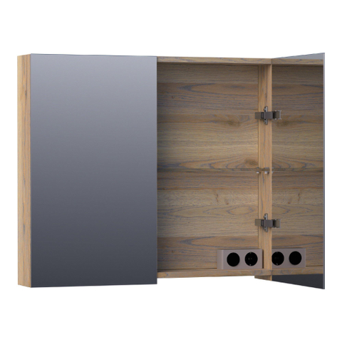 Saniclass Plain Spiegelkast - 80x70x15cm - 2 links/rechtsdraaiende spiegeldeuren - hout - Vintage oak SW392930