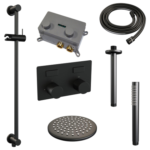 BRAUER Black Carving ensemble de douche pluie apparent – douche de tête Ø 20 cm – bras de plafond 30 cm – douchette bâton – barre de douche – set 65 SW925401