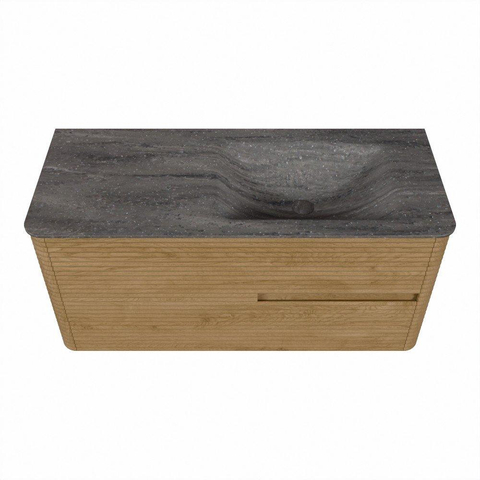 Mondiaz CIRO-DLUX Badkamermeubelset - 110x45x50cm - Solid surface wastafel Oza - 1 wasbak Rechts - zonder kraangaten - 2 lades - Oak SW1531114
