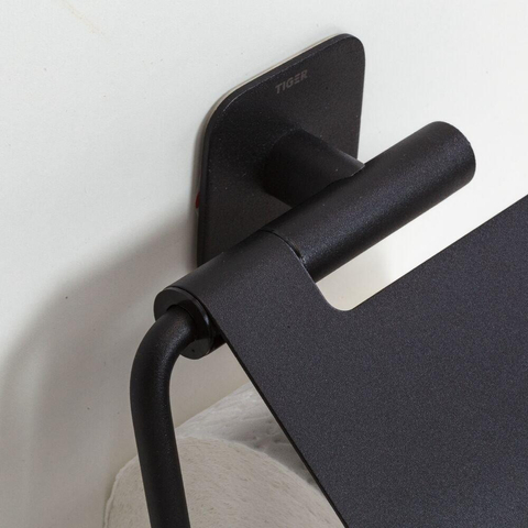 Tiger Colar Toiletrolhouder - met klep - zelfklevend - zwart SW877235