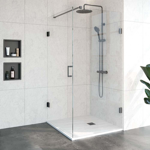 BRAUER Void douchecabine - 100x100x200cm - draaideur - helder glas - incl. glascoating - gunmetal geborsteld PVD SW724008