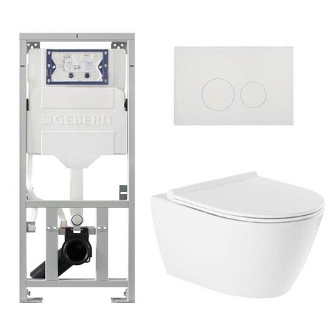 QeramiQ Salina Pack WC - sans bride - réservoir encastré Geberit - à fond creux WC suspendu - fermeture douce - déverrouillage rapide - boutons ronds - blanc SW791645