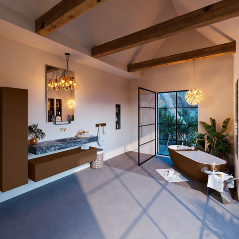 Mondiaz ALAN-DLUX Ensemble de meuble - 150cm - meuble Rust mat - 1 tiroir - Lavabo Cloud Lava suspendu - vasque Centre - 0 trous de robinet SW808321