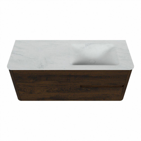 Mondiaz CIRO-DLUX Badkamermeubelset - 120x45x50cm - Solid surface wastafel Opalo - 1 wasbak Rechts - zonder kraangaten - 2 lades - Walnut SW1530507