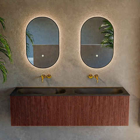 Mondiaz KURVE Ensemble meuble de salle de bains - 150x46x40cm - 2 tiroirs - lavabo solid surface - double - sans trou de robinet - Ruby SW1415377