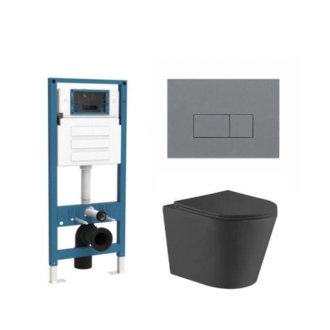 QeramiQ Dely Ensemble de toilette - réservoir encastré Qeramiq Flush - abattant slim - plaque de commande en plastique gris clair - boutons rectangulaires - noir mat SW1578534
