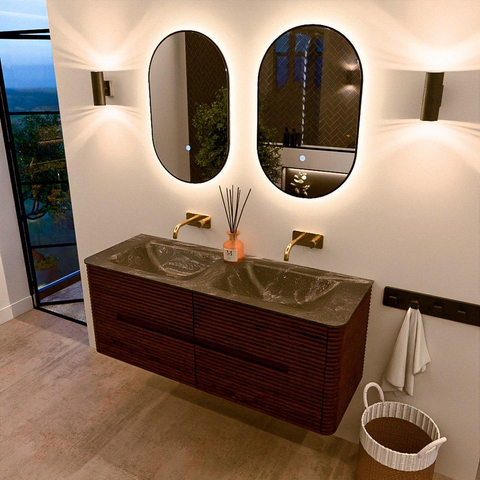 Mondiaz CIRO-DLUX Badkamermeubelset - 130x45x50cm - Solid surface wastafel Lava - 2 wasbak Dubbel - zonder kraangaten - 4 lades - Ruby SW1531591