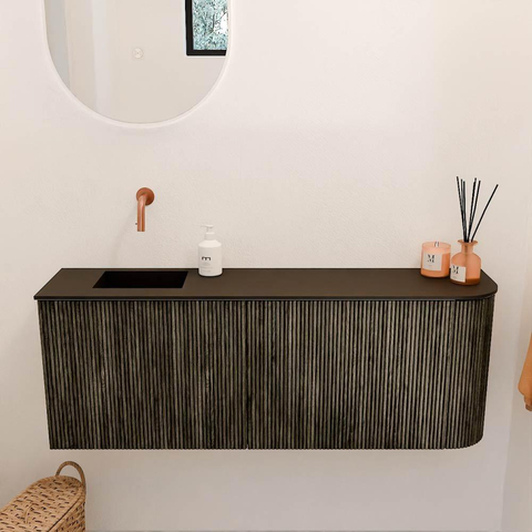 Mondiaz JOYA 111.6cm meuble de salle de bains - arrondi droit couleur Shadow - Vasque FAYE position Gauche Sans trou de robinet couleur Urban. SW1421531