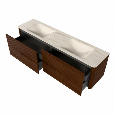 Mondiaz CIRO-DLUX Badkamermeubelset - 180x45x50cm - Solid surface wastafel Meli - 2 wasbak Dubbel - zonder kraangaten - 4 lades - Ruby SW1531791