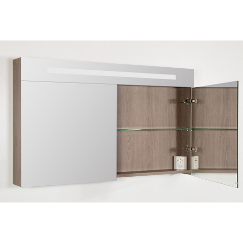 Saniclass Double Face Spiegelkast - 120x70x15cm - verlichting - geintegreerd - 2 links- rechtsdraaiende spiegeldeur - MFC - legno viola SW30724