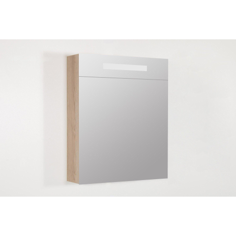 Saniclass Double Face Spiegelkast - 60x70x15cm - verlichting - geintegreerd - 1 rechtsdraaiende spiegeldeur - MFC - legno calore SW30765
