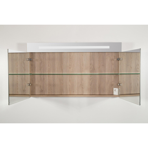 Saniclass Double Face Spiegelkast - 120x70x15cm - verlichting - geintegreerd - 2 links- rechtsdraaiende spiegeldeur - MFC - legno calore SW30768