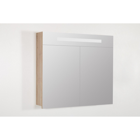 Saniclass 2.0 Spiegelkast - 80x70x15cm - verlichting geintegreerd - 2 links- en rechtsdraaiende spiegeldeuren - MFC - legno calore SW30771