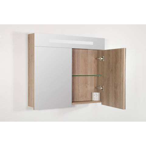 Saniclass 2.0 Armoire toilette 80x70x15cm avec 2 porte et éclairage LED Legno Calore SW30771