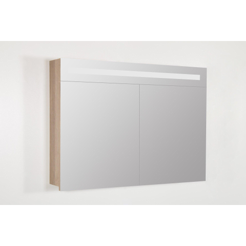 Saniclass 2.0 Spiegelkast - 100x70x15cm - verlichting geintegreerd - 2 links- en rechtsdraaiende spiegeldeuren - MFC - legno calore SW30772