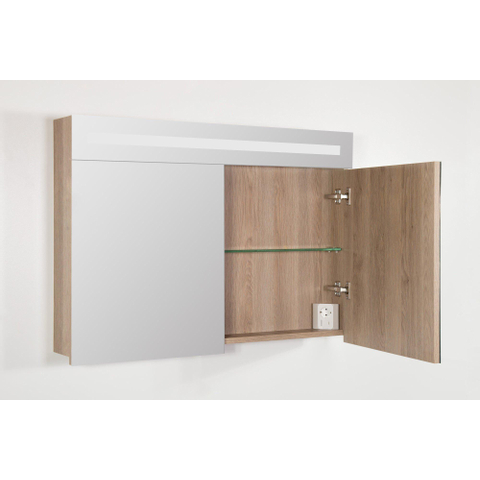 Saniclass 2.0 Armoire toilette 120x70x15cm avec 2 porte et éclairage LED Legno Calore SW30773