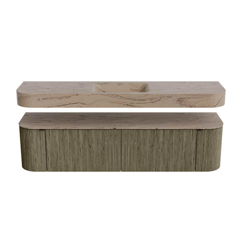 MONDIAZ THOR-DLUX Meuble de salle de bains - 180cm - arrondi gauche + droite - couleur Shadow - 2 tiroirs - 2 portes - Vasque suspendue CLOUD Milieu sans trou de robinet - couleur Arena SW1466132