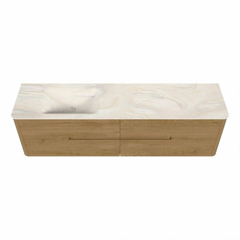 Mondiaz CIRO-DLUX Meuble de salle de bains - 180x45x50cm - Vasque solid surface Ostra - 1 lavabo à gauche - 1 trou de robinet - 4 tiroirs - Chêne SW1530944
