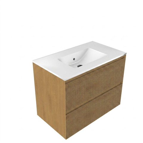 Saniclass Holz Atelier Meuble de salle de bain - 80x45x60cm - lavabo en céramique blanc - 1 vasque - sans trous de robinet - 2 tiroirs - Chêne Natural SW1437741
