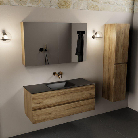 Mondiaz AIVY Ensemble de meuble - 120x45x50cm - 0 trous de robinet - 1 vasque Urban Solid surface - Centre - 2 tiroirs - avec armoire de toilette - Melamine Chai SW892146