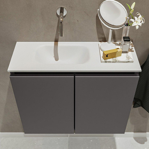 MONDIAZ TURE Fonteinset - 60x23x50cm - 0 kraangaten - 2 deuren - darkgrey mat - Wasbak links - Solid Surface Wit SW474927