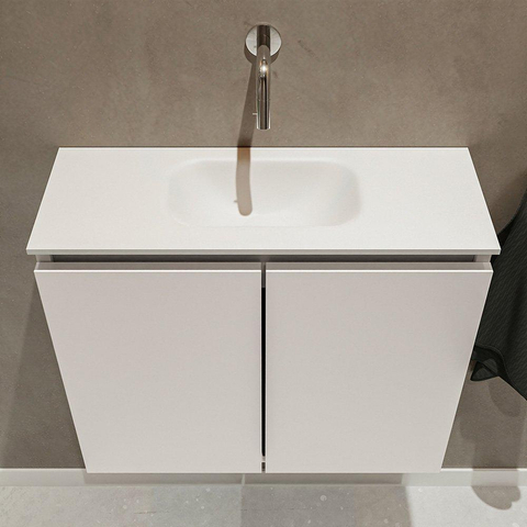 MONDIAZ TURE Toiletmeubel 60x23x50cm met 0 kraangaten 2 deuren linen mat Wastafel Eden midden Solid Surface Wit SW475073